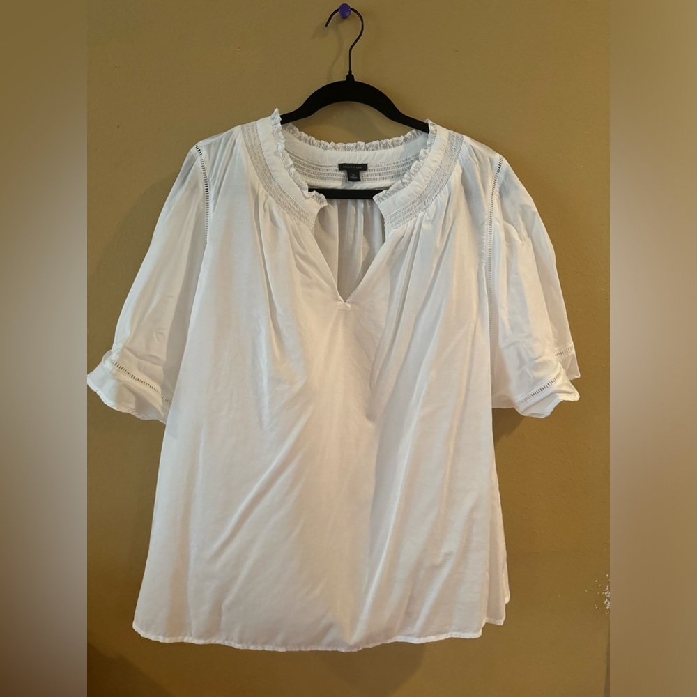 White Ann Taylor Ruffle Trim Top